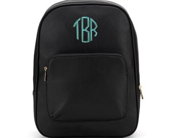 Black Backpack with Monogram, Vegan Leather Black Backpack , Boutique Backpack for Women, Backpack for Traveling, Purse Backpack