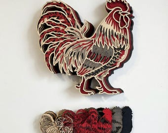 Rooster - Animal - Layered Line Design - My Custom Designs - Digital File