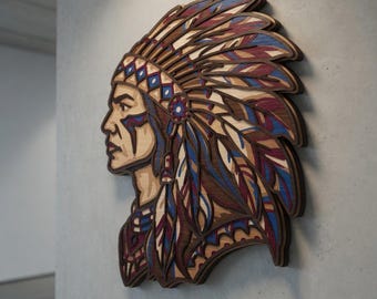 Layered Line Design - Native American Man - Framed Wall Art - Digital File - My Custom Designs