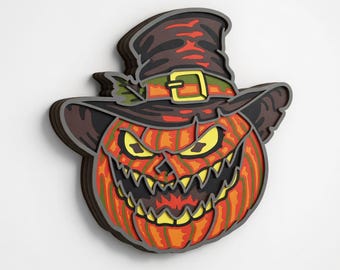 Haunted Pumpkin Pilgrim - Layered Line Design - Digital File - My Custom Designs