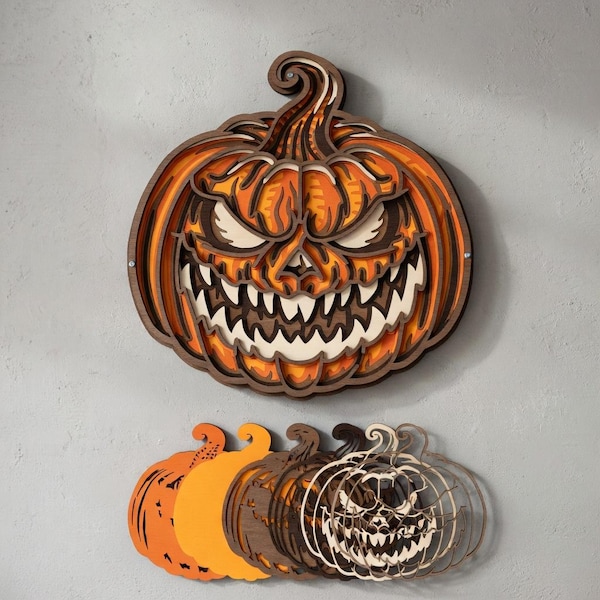Layered Pumpkin SVG – Spooky Jack-o-Lantern Laser Cut File (Digital Download)