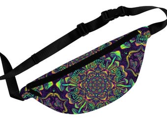 Psychedelic Mandala Fanny Pack Neon Mushroom Festival Waist Bag