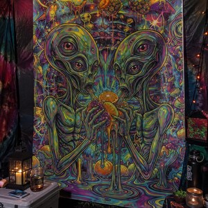 Psychedelischer Alien Fruit Drip Rave Camping Wandbehang