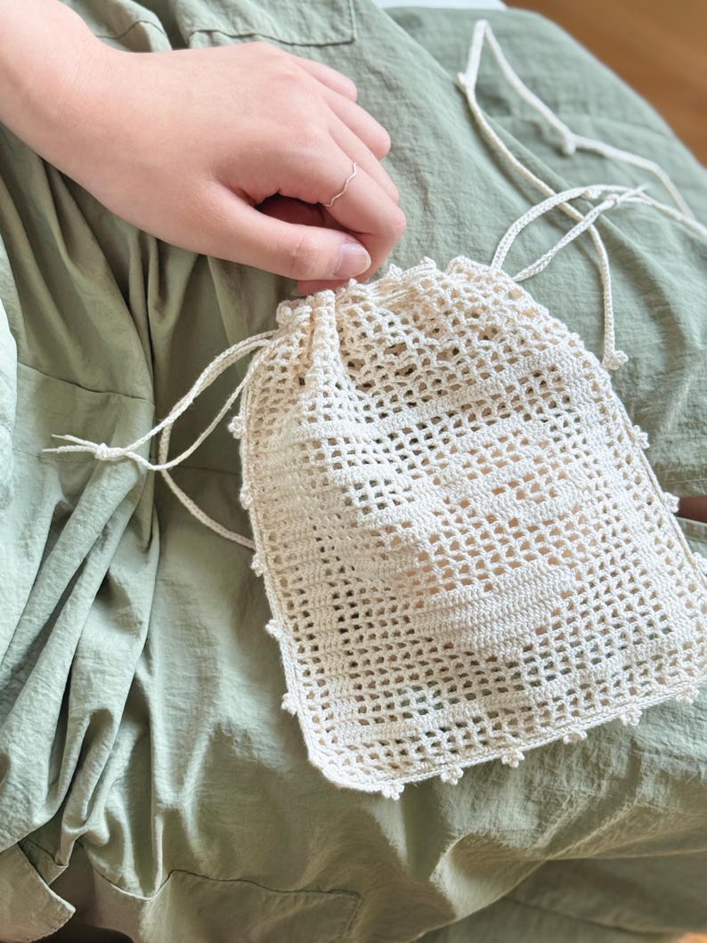 Filet Crochet Pouch Pattern,Ribbon Rose crochet pouch, PDF Digital Download (English & Korean) image 11