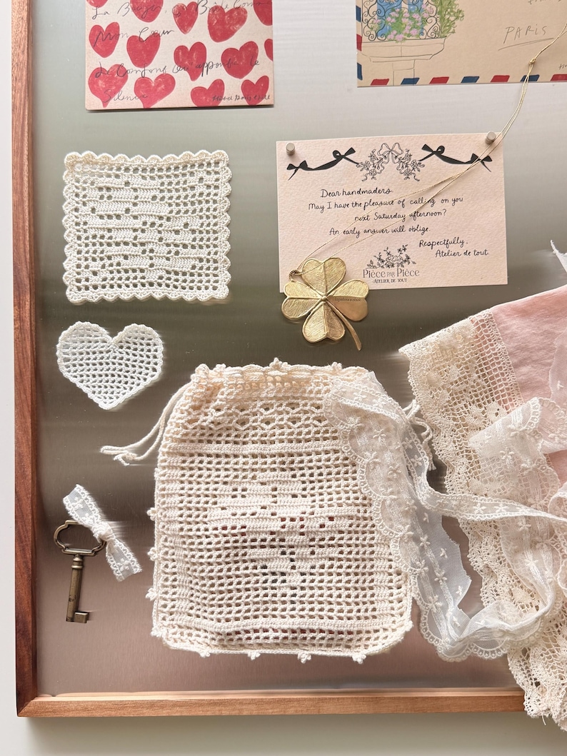 Filet Crochet Pouch Pattern,Ribbon Rose crochet pouch, PDF Digital Download (English & Korean) image 4