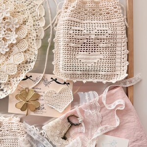 Filet Crochet Pouch Pattern,Ribbon Rose crochet pouch, PDF Digital Download (English & Korean) image 10