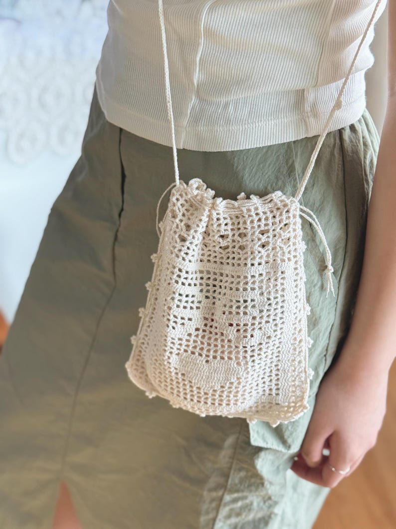 Filet Crochet Pouch Pattern,Ribbon Rose crochet pouch, PDF Digital Download (English & Korean) image 13
