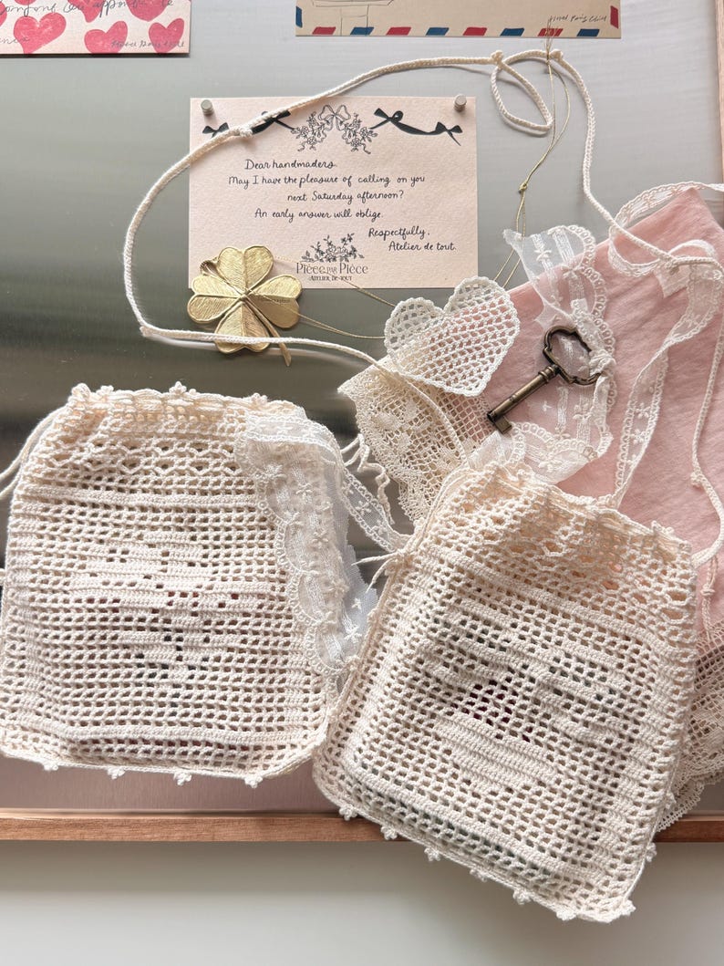 Filet Crochet Pouch Pattern,Ribbon Rose crochet pouch, PDF Digital Download (English & Korean) image 1