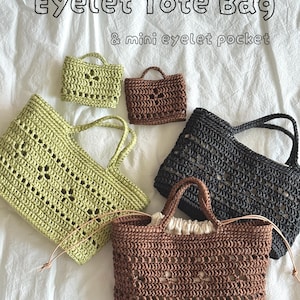 Eyelet Tote Bag Crochet Pattern, Mesh Lace Handbag with Mini Pocket, PDF Digital Download (English & Korean)