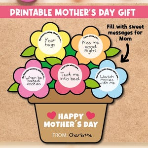 Mother’s Day Flower Pot Craft Printable for Kids | DIY Gift for Mom | Classroom Activity | Coloring & Color PDF | Write Messages Flowers