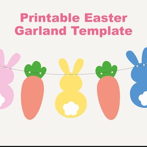 Molde de Coelho da Páscoa e Cenoura | Molde de Artesanato de Primavera | Molde de Guirlanda de Coelho | Molde de Artesanato de Páscoa em PDF | Molde de Banner de Coelho Faça Você Mesmo