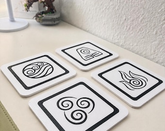Avatar Elements Coaster Set – Set of 4 | Water, Earth, Fire & Air | 3D Printed Fan Decoration