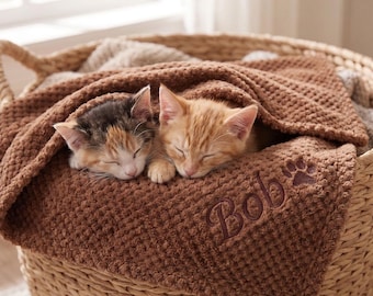 Manta personalizada para mascotas: personalizada con el nombre de tu perro o gato, regalo de cumpleaños ideal para mascotas.