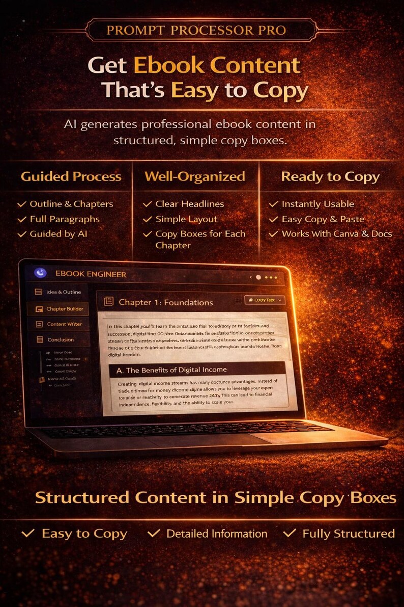 Puede incluir: Una computadora port&aacute;til muestra el texto "Get Ebook Content That's Easy to Copy" con vi&ntilde;etas para funciones como "Outline & Chapters" y "Easy Copy & Paste". La pantalla muestra contenido de libros electr&oacute;nicos.