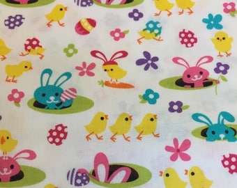 Spring Meadow Easter fabric in White by Michael Miller