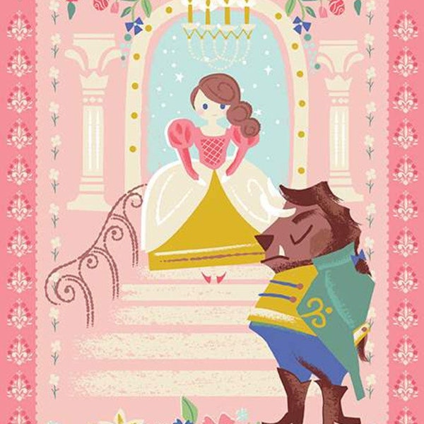 Beauty & the Beast Panel fabric in Pink by Riley Blake