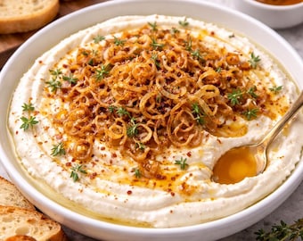 Feta batida con chalotas crujientes y miel / Aperitivo fácil / Dip elegante / Descarga digital