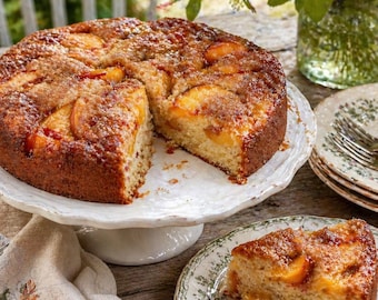 Brown Sugar Peach Cobbler Snacking Cake | Rustic Summer Dessert | Garden Party Baking | Digital Download