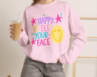 „Schön, dein Gesicht zu sehen“-Sweatshirt mit Smiley-Motiv | Pastellsterne