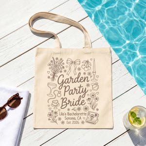 Personalized Tote Bag | Bridal Shower Favor | Garden Party Bride Floral Poolside Illustration