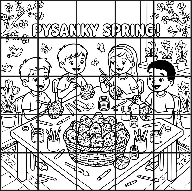 Easter Collaborative Poster Printable | Pysanky Egg Coloring Activity ...