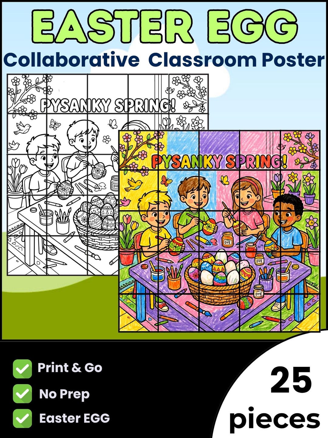 Easter Collaborative Poster Printable | Pysanky Egg Coloring Activity ...