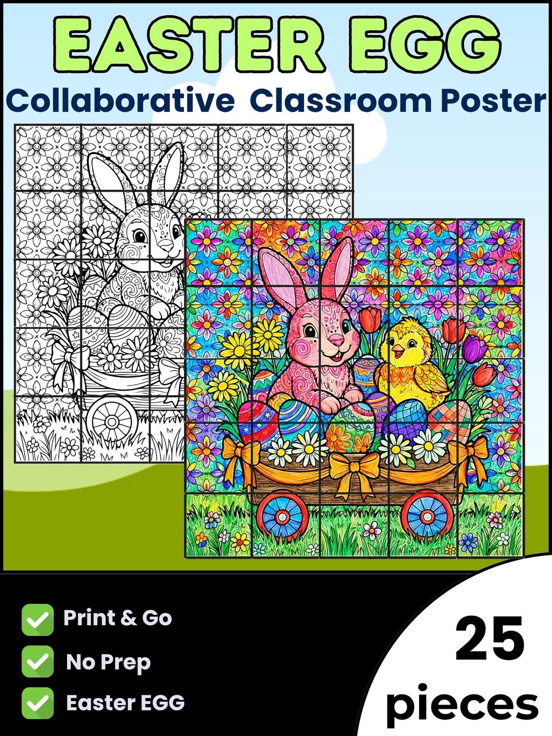 Easter Collaborative Poster Printable, Spring Coloring Bulletin Board ...