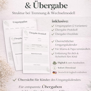 Umgangsplan Kinder Vorlage PDF | Wechselmodell Kalender | Besuchsplan getrennte Eltern | Umgangsregelung Übersicht | Co Parenting Planer Deu