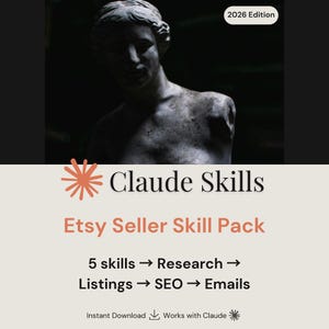 Pakiet umiejętności AI dla sprzedawców Etsy | SEO, badania, oferty, e-maile (natychmiastowe pobranie)