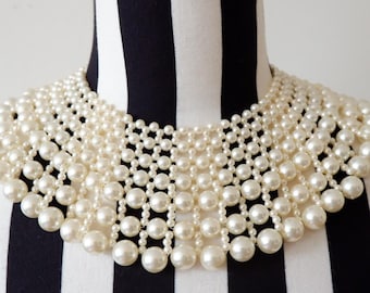 Vintage Pearl Bib Collar Necklace | Statement Bridal Necklace