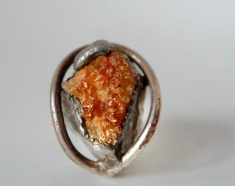 Vintage 1960s Natural Amber Stone Ring By  Annette Borke Denmark/ Brutalist Statement Ring/ Boho Hippie Oversized Ring/