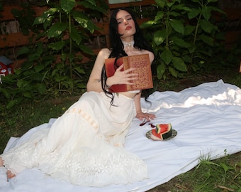 Antique Cream Lace Maxi Skirt: Victorian Cottagecore Style