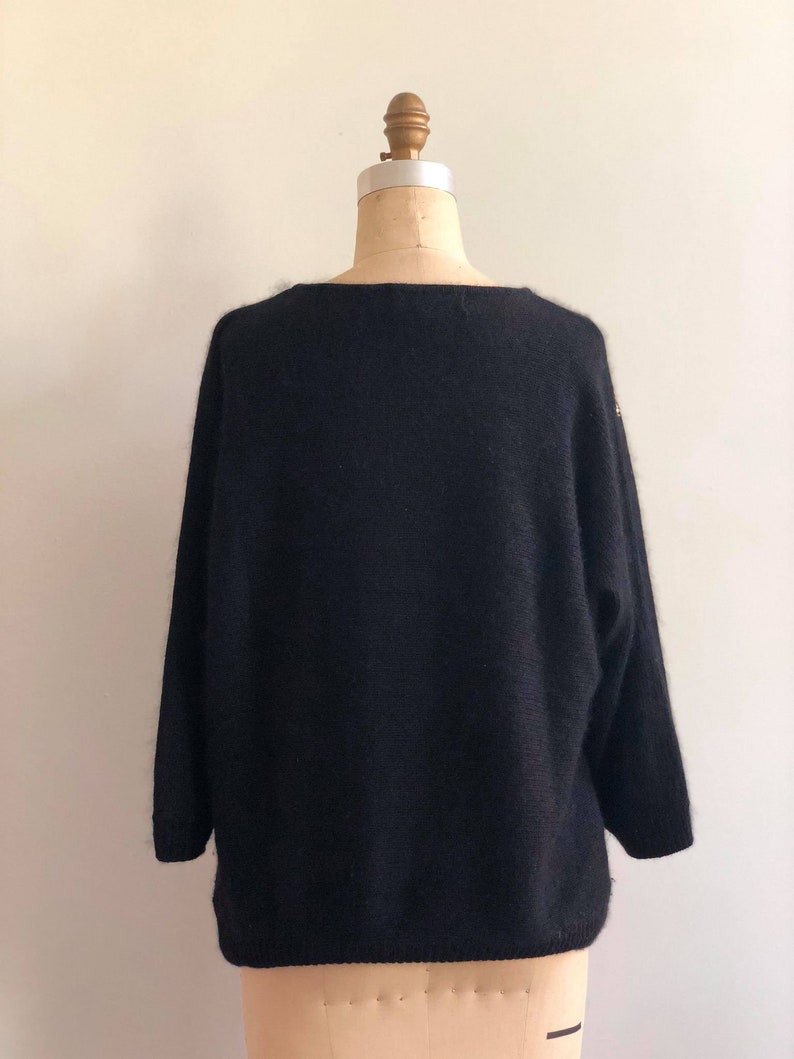 Vintage 80s Black Sweater With Sequin Bows Silk Angora Pullover Sweater Purple Hot Pink Bows Winter Fall Sweater Sparkly Glitter Medium