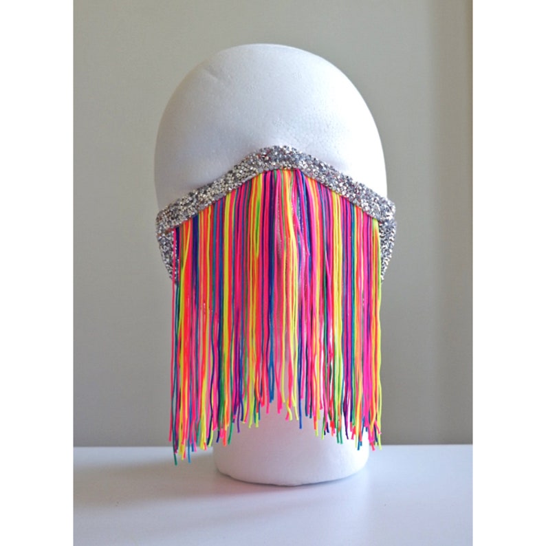 Neon Rainbow Fringe Pride Face Mask/ Western Cowboy Rhinestone Etsy