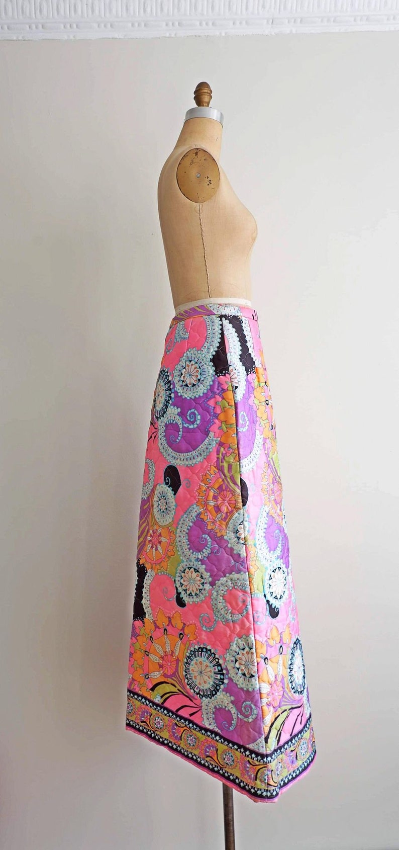 60s MOD Psychedelic Pink Quilted Floral Pucci Style Skirt/ - Etsy
