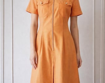 1970s Orange Vintage Mini Dress/ Mod A-Line Retro Go-Go 1970s Scooter Girl/ Size 12