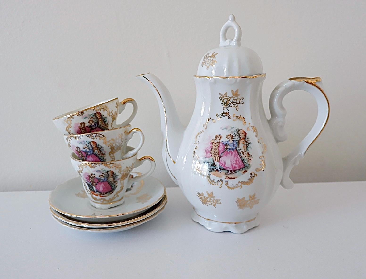 Vintage 1960s Japan Porcelain Tea Set: Romantic Couple, Gold Trim ...