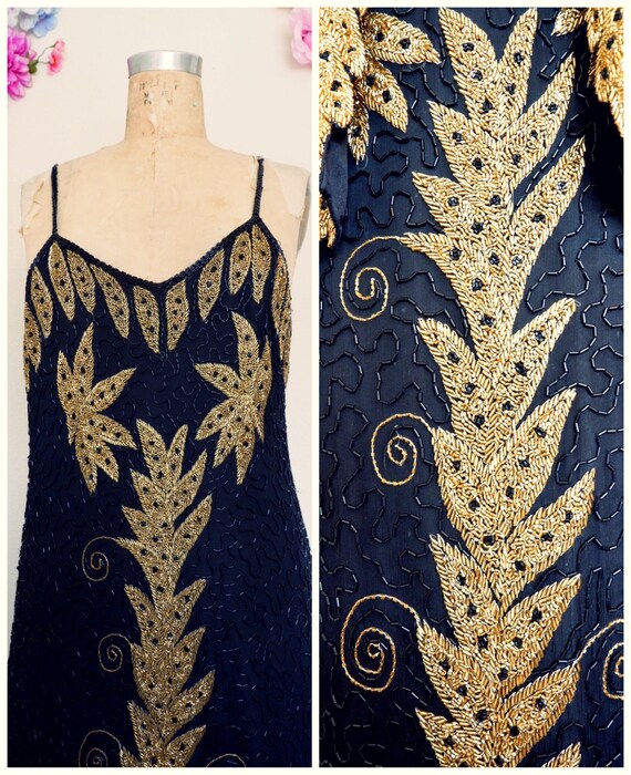 Black & Gold Beaded dress/ Beaded Black Dress/ Gat