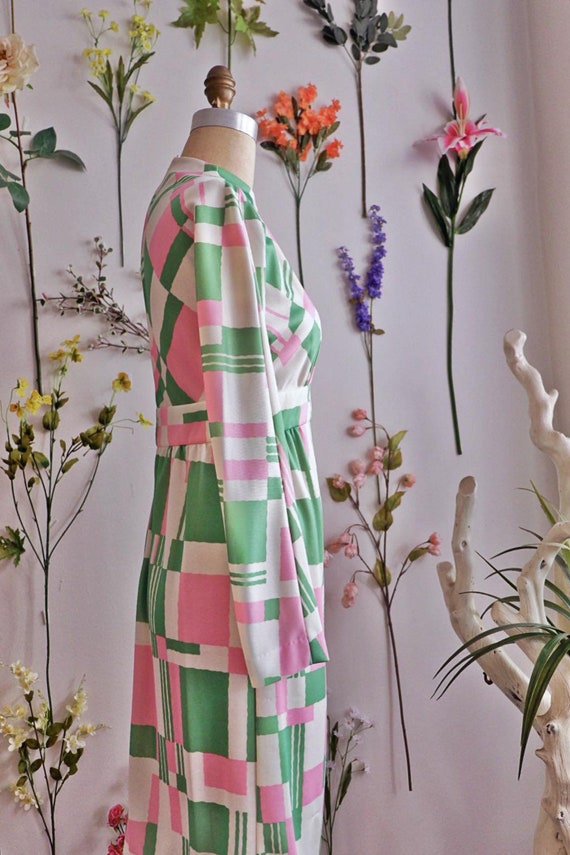 Vintage 60s Mod Gogo Leslie Fay Dress/ Pink Green… - image 4