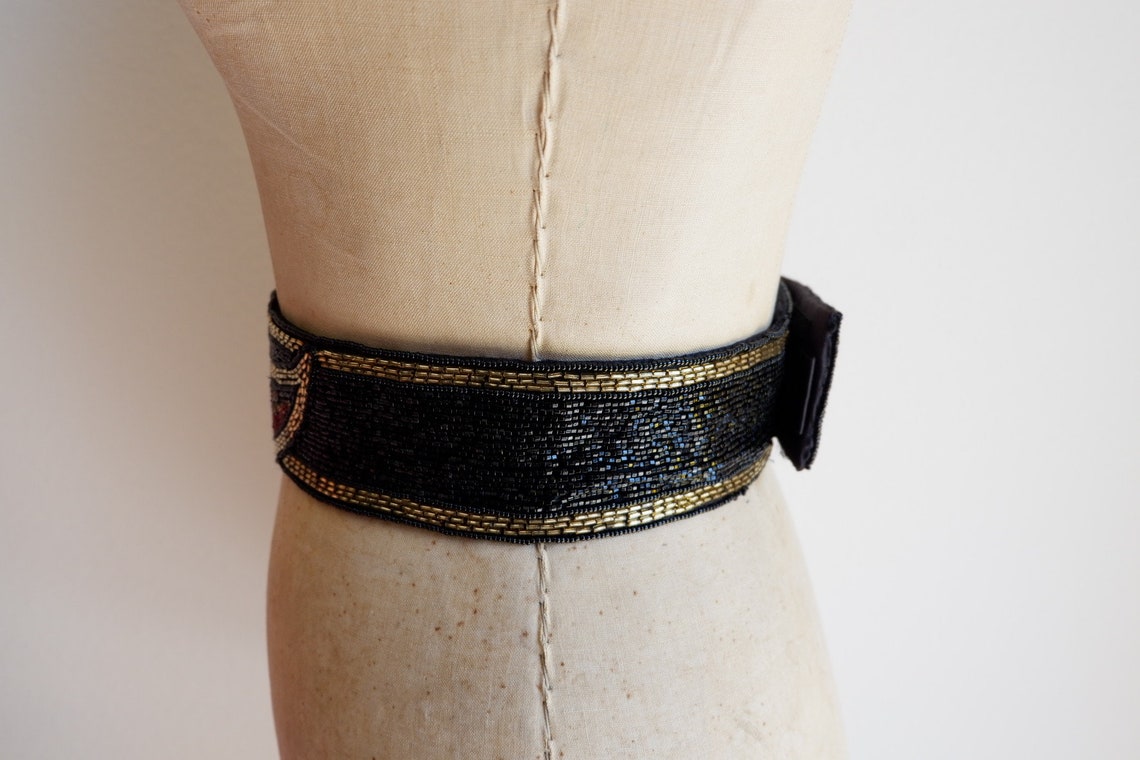 Vintage Art Deco Black Floral Beaded Belt/ La Regal Wide Glam | Etsy