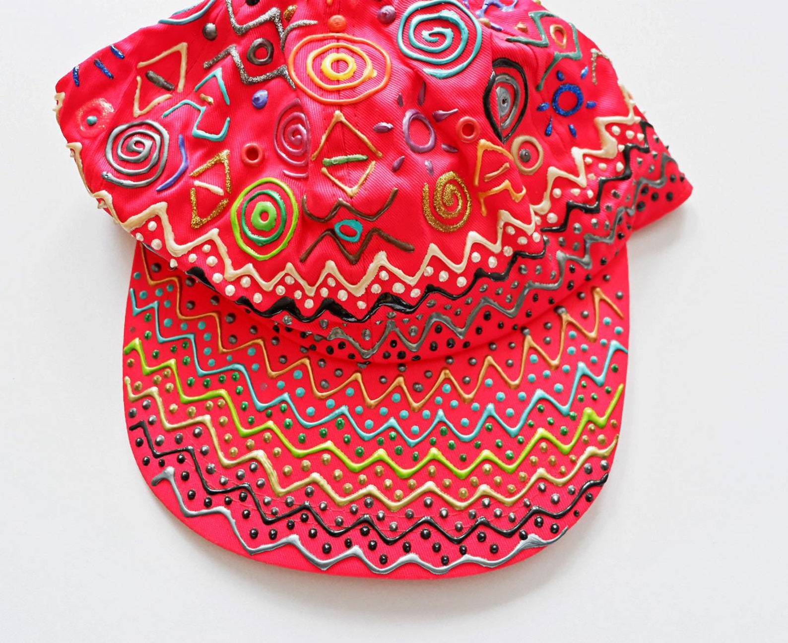 Vintage 80s Red Puffy Paint Baseball Hat/ 90s Geometric Etsy