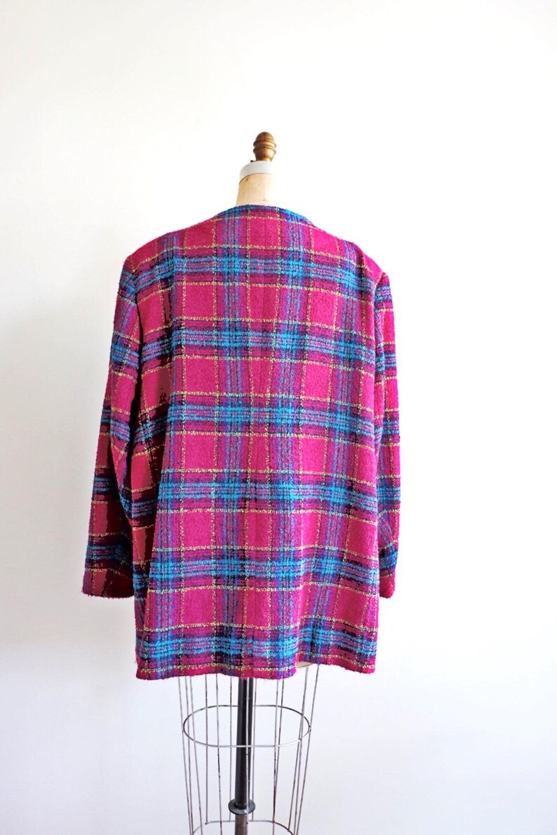 Vintage 80/'s Plus Size Plaid Tweed Magenta Blazer 2XL Fuchsia Oversized Plaid Tailored Jacket Plus Size Vintage Koret Blazer