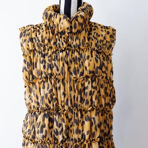 Silk Leopard Print Puffer Vest: St. John Ruched Quilted Outerwear