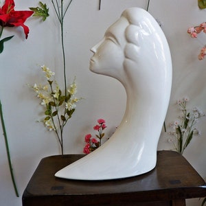 1980s Art Deco White Ceramic Woman Bust Sculpture/ Avant-garde Ceramic Life Size Figural Woman Statue/ Home Decor Sculpture