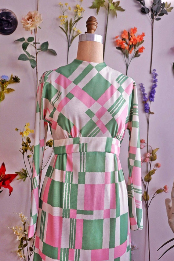 Vintage 60s Mod Gogo Leslie Fay Dress/ Pink Green… - image 3
