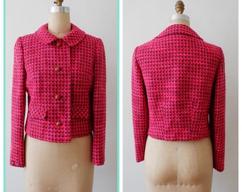Vintage 60s Red Pink Boucle Tweed Wool Blazer/Peter Pan Collar/ The American Way With Wool/ Made In The USA/ Small