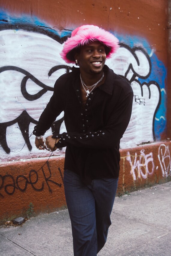Hot Pink FUR Bucket Hat Faux Fur Fuzzy Hat Y2K Fluffy Hat 90s Fake Fur Pink Hat reversible Silk Wool Bucket Hat Luxury Designer Hat Etsy