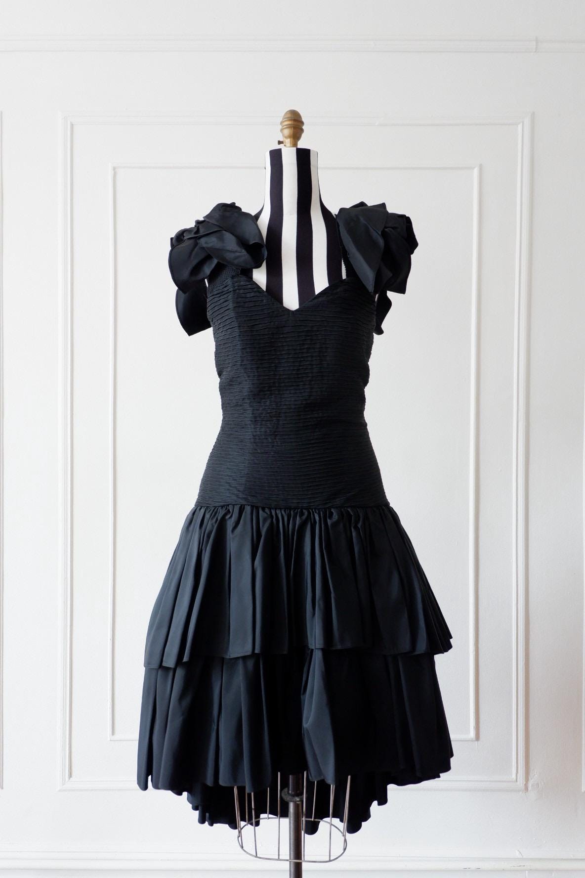 Karen Lucas Niki 80s 黒ベロアドレス vintage USA Karen Lucas Niki 80s 黒ベロアドレス vintage USA ワンピース