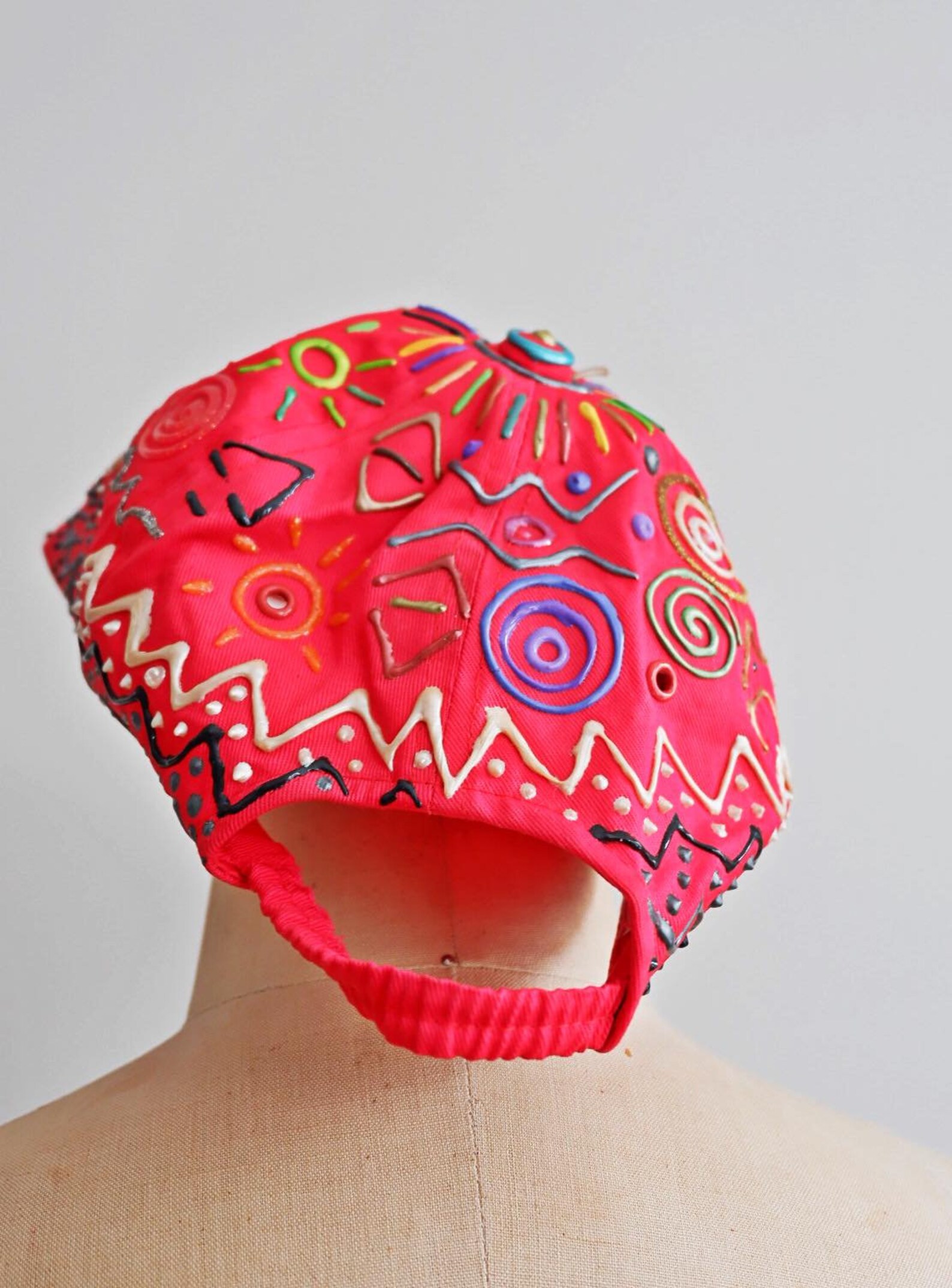 Vintage 80s Red Puffy Paint Baseball Hat/ 90s Geometric Etsy