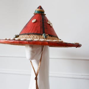African Fulani Straw Hat with Cowrie Shells – Handmade Traditional Conical Hat – Tribal Decor – Boho Wall Art – Festival Costume Hat – Woven
